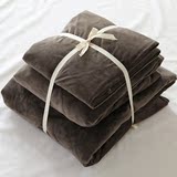 无印日式纯色天鹅绒磨毛珊瑚绒加厚保暖四件套良品短毛绒被套床单
