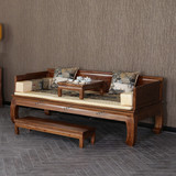 明清中式仿古草龙浮雕花罗汉床榻组合沙发三件套 复古榆木家具