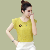 韩国短袖镂空钩花蕾丝衫女半袖短款打底衫小上衣显瘦套头罩衫夏季