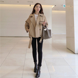 2016韩国代购秋季新品 风衣女时尚短款大码女式双排扣休闲外套女