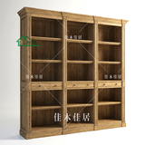 纯全实木书柜美式宜家橡木书房家具带二门三门玻璃门书柜特价