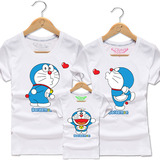 2016新款韩版亲子装 卡通机器猫T恤 全家三口母女装夏装纯棉短袖