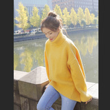 韩国东大门代购2016春季新款高领毛衣女装加厚黄色兔毛宽松针织衫