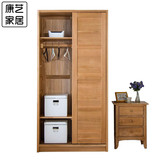 日式实木衣柜推拉门简约现代2门收纳柜小户型橡木储物柜简易组装