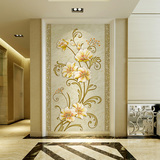 3d欧式简约花卉客厅卧室走廊玄关立体竖版背景墙纸大型壁画
