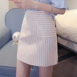 2016夏季新款韩版显瘦小清新条纹半身裙包臀短裙高腰一步A字裙潮