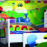 美国WQ-JB原装进口壁纸 儿童房壁画男孩房背景墙纸 卡通乡村火车