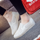 夏季新款韩版帆布鞋女生套脚小白鞋镂空平底低帮休闲百搭透气学生