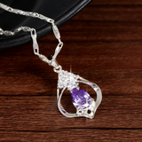 戴福娜S999纯银项链镶钻紫水晶吊坠锁骨链女简约情人生日礼物正品