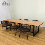 美式loft咖啡厅桌椅实木书桌餐桌复古铁长方形办公桌会议桌工作台