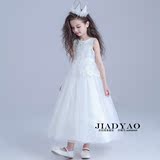 新款女童礼服裙高端儿童白色公主裙大童大摆长裙主持人钢琴演出服