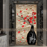 新款艺术玻璃隔断玄关 屏风深雕 现代透明进门客厅鞋柜 黑瓷瓶花