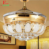 LED水晶隐形金色隐形吊扇灯现代简约客厅卧室餐厅伸缩隐形风扇灯