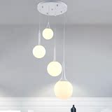 餐厅吊灯三头单头白色圆形球形玻璃灯罩餐桌饭桌铁艺个性创意灯具