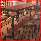 美式复古乡村高脚桌椅实木铁艺做旧酒吧台椅咖啡厅餐厅高档