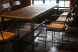 欧式美式LOFT风格铁艺实木拼花桌面复古做旧餐桌工作台书桌