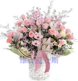 粉玫瑰粉色康乃馨手提花篮预订教师节鲜花速递上海浦东大道鲜花店