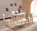 韩式田园白色小户型可折叠拉伸缩实木长方形一饭餐桌四六椅子组合