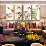现代新中式花鸟条屏工笔画客厅装饰画餐厅玄关沙发背景墙三联挂画