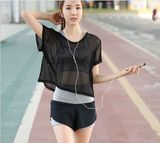 韩国春夏运动瑜伽服套装跑步健身衣服女短袖上衣假两件短裤三件套
