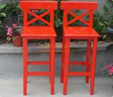 厂家直销 全实木红色酒吧椅 吧椅 酒吧椅 吧凳 高脚凳 实木酒吧凳