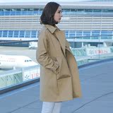 韩国正品代购  秋冬女装新款 气质双排扣中长款长袖风衣外套