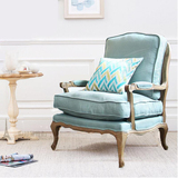 法式美式乡村布艺单人沙发 欧式复古做旧实木休闲藤椅客厅老虎椅