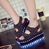 2016新款baby同款LED发光凉鞋夜光鞋充电灯光女鞋子魔术贴鬼步鞋