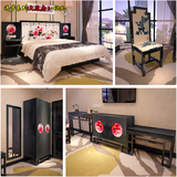 北京商务酒店客房1.8米大床房成全套家具床靠背板 实木皮油漆床架