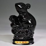 黑色老鼠 十二生肖鼠摆件工艺品摆设 招财黑色鼠 生肖陶瓷鼠摆件