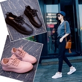 韩版小白鞋女皮面运动鞋平底系带黑色休闲鞋舒适粉色椰子鞋百搭潮