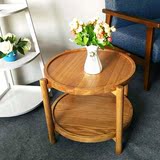纳欧北欧宜家现代简约创意实木原木整装双层客厅户型圆形茶几桌子
