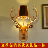 美式个性鹿头壁灯创意客厅卧室餐厅鹿角灯复古酒店KTV走廊装饰灯