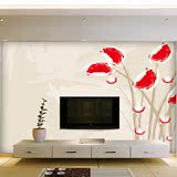 现代极简风格手绘抽象红色花卉客厅电视背景墙壁纸真丝布墙纸壁画