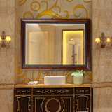美式浴室镜乡村田园实木壁挂卫浴镜红木橡木卫生间镜子装饰镜包邮