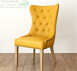 美式实木餐椅 造型弧度软包布艺高背椅子 新古典咖啡厅酒店书桌椅