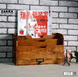 特价zakka复古做旧桌面木质收纳盒文件盒书架杂志CD唱片整理木盒