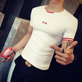 夏季男快手红人同款夜店个性潮流韩版修身紧身半截袖短袖t恤体恤