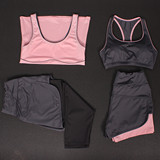 春夏瑜伽服三件套装女显瘦背心健身房跑步防震文胸假两件运动紧裤
