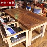 漫咖啡桌椅 咖啡六人桌 八人桌 直腿桌 老榆木门板办公桌 餐桌