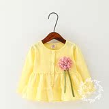 宝宝长袖开衫娃娃衫婴儿女童网纱拼接裙式上衣1-2-3岁6个月春秋款