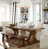 美式复古实木餐桌椅组合现代简约 米子脚办公桌餐厅长桌长凳 特价