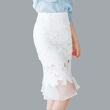 2016夏季新品蕾丝半身裙子高腰修身显瘦荷叶边鱼尾包臀裙中裙