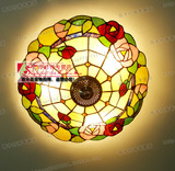 40CM蒂凡尼欧式田园灯具玫瑰花吸顶灯卧室玻璃艺术创意温馨灯饰
