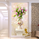 现代简约3D立体玄关壁纸壁画 走廊过道墙纸装饰画 竖版欧式花卉瓶
