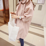 2016春装新款女装 韩版宽松大码蝙蝠袖中长款纯色风衣九分袖外套