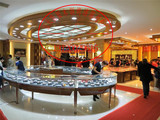 高档不锈钢圆形展示柜扇形珠宝展柜中岛玻璃柜台金属环岛定做北京