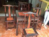 红木家具老挝大红酸枝官帽椅休闲桌五件套交趾黄檀实木四方桌餐桌