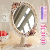 创意欧式田园化妆镜梳妆镜子台式公主镜折叠圆形浴室镜高清美容镜