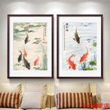 进门挂画竖版装饰画风水画鱼三联家庭室内客厅中式中国风带框壁画